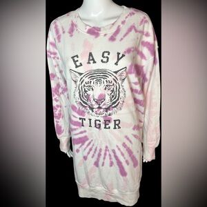 🐯 FOREVER 21 - EASY TIGER Long Pink Tunic Graphic Sweatshirt - Womens Size 1X